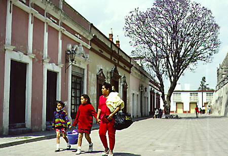 Typical street scene in town of Huejotzingo. Mexico.