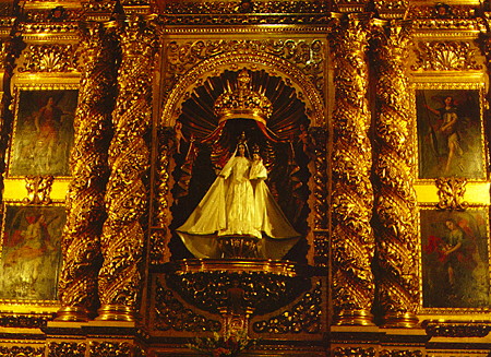 Altar displaying a figure of Virgin Mary in church of Santo Domingo, Oaxaca. Mexico.