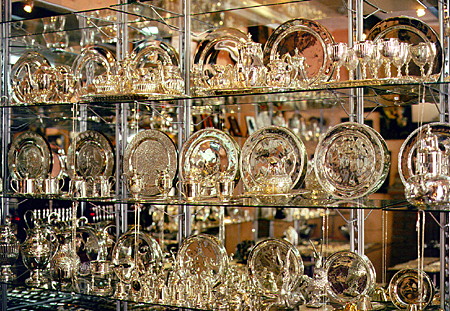 Silver objects for sale in Taxco, which is silver working center of Mexico.