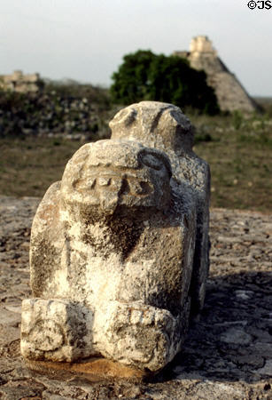 Detail of double-headed jaguar at Uxmal. Mexico.