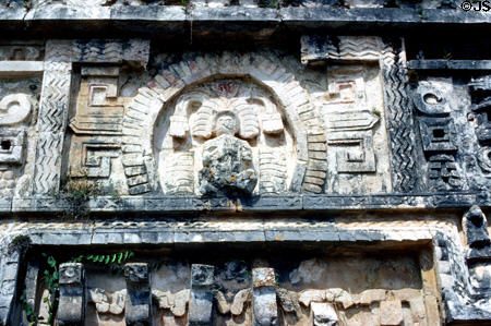Carved stone detail of nunnery at Chichén Itzá. Mexico.
