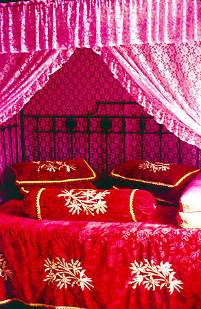 Marriage bed in traditional Malay house in Kuala Lumpur. Malaysia.