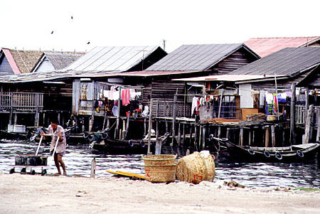 Homes on stilts near Georgetown on island of Penang. Malaysia.
