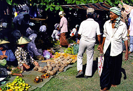 Variety of fruit and vegetables for sale at market in Kota Belud. Malaysia.