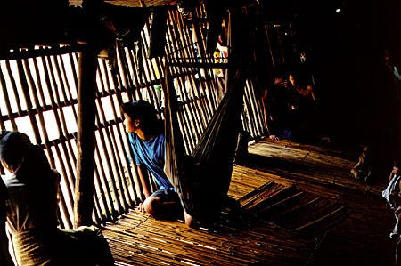 Inside Rungus longhouse near Kota Kinabalu. Malaysia.