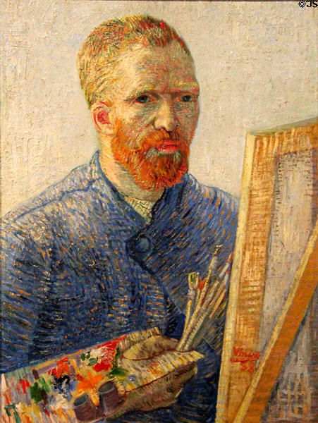 Self-portrait as painter with field easel (1887-8) by Vincent van Gogh at Van Gogh Museum. Amsterdam, Netherlands.