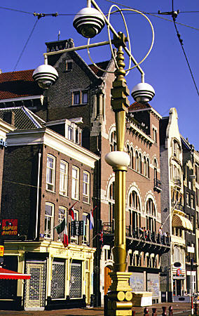 Buildings & street lamps on Rokin. Amsterdam, Netherlands.