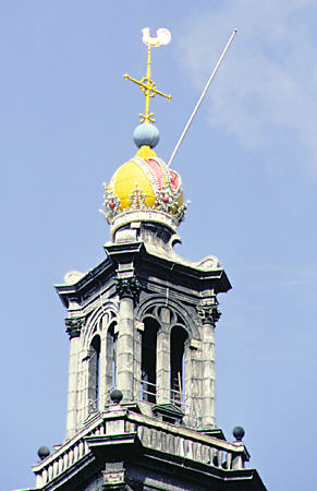 Detail of tower of Amsterdam Westerkerk. Amsterdam, Netherlands.