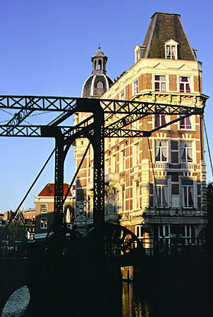 Lift bridge over Kloveniersburgnal. Amsterdam, Netherlands.