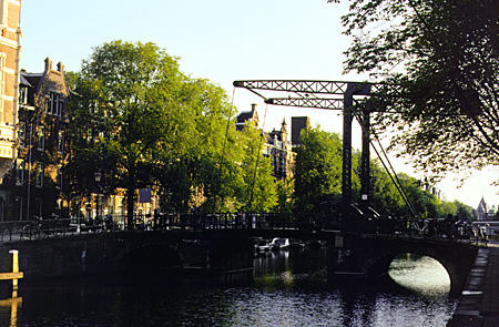 Kloveniersburgnal with lift bridge. Amsterdam, Netherlands.