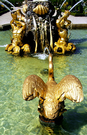 Golden goose fountain in Gardens at Het Loo. Apeldoorn, Netherlands.