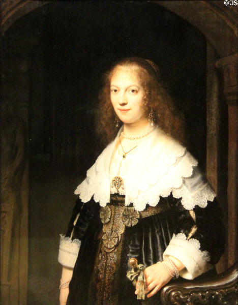 Portrait of a woman, possibly Maria Trip (1639) by Rembrandt van Rijn at Rijksmuseum. Amsterdam, NL.