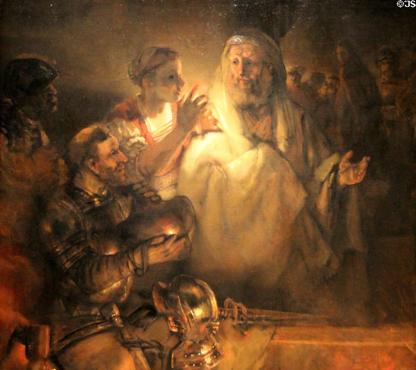 Denial of St Peter painting (1660) by Rembrandt van Rijn & pupils at Rijksmuseum. Amsterdam, NL.