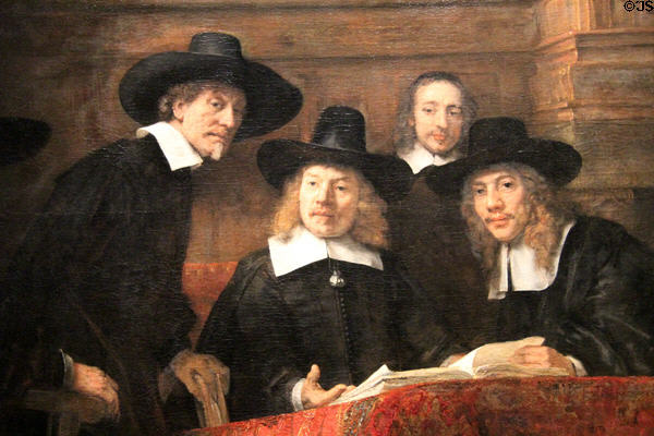 Detail of Wardens of the Amsterdam Drapers' Guild (aka The Syndics) painting (1662) by Rembrandt van Rijn at Rijksmuseum. Amsterdam, NL.