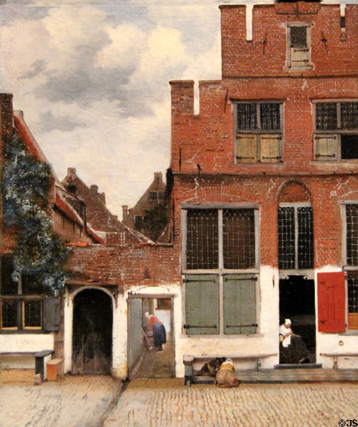 View of Houses in Delft (aka The Little St.) painting (c1658) by Johannes Vermeer at Rijksmuseum. Amsterdam, NL.