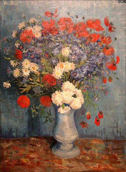 Vase with cornflowers & poppies painting (1886) by Vincent van Gogh at Van Gogh Museum. Amsterdam, NL.