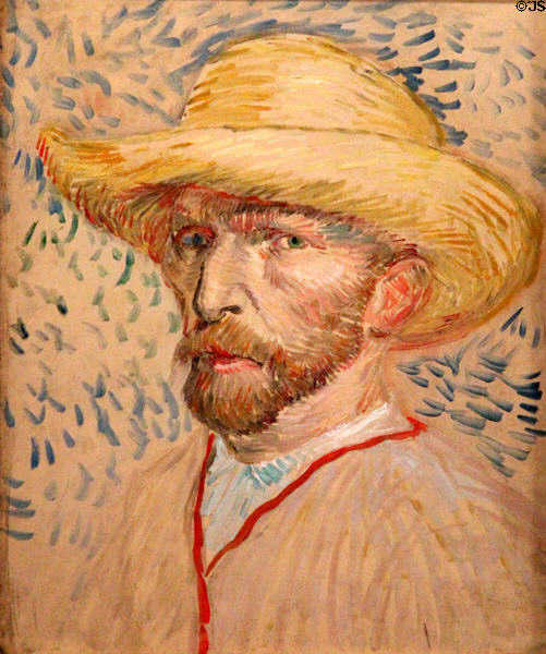 Self-portrait with straw hat (1887) by Vincent van Gogh at Van Gogh Museum. Amsterdam, NL.