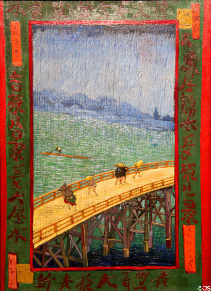 Bridge in the rain painting after Hiroshige Japanese printmaker (1887) by Vincent van Gogh at Van Gogh Museum. Amsterdam, NL.