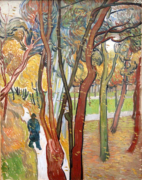 Garden of Saint Paul's Hospital (Fall of leaves) painting (1889) by Vincent van Gogh at Van Gogh Museum. Amsterdam, NL.
