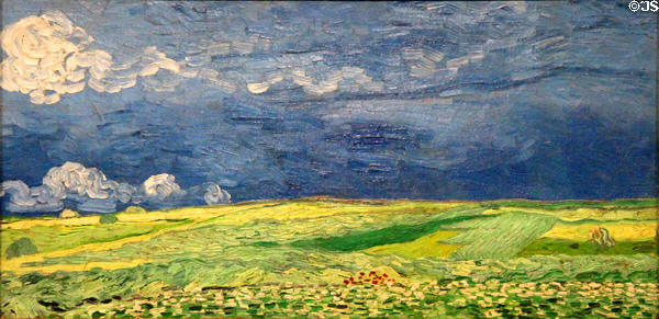 Wheatfield under thunderclouds painting (1890) by Vincent van Gogh at Van Gogh Museum. Amsterdam, NL.