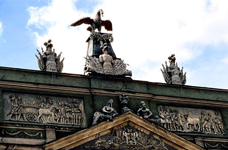 Detail of upper story of Palace on Stary Rynek Square in Poznan. Poland.