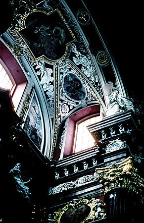 Baroque interior arch over window of St Stanislaw, Poznan. Poland.