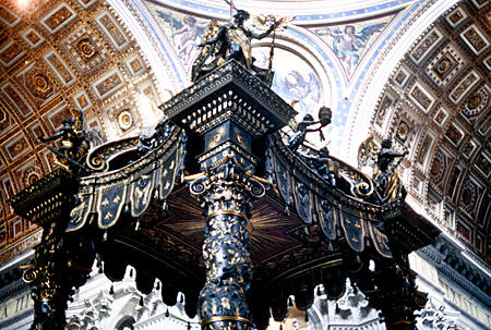 Detail of top of Baldaquin by Bernini in St Peter's Church, Vatican. Vatican City.