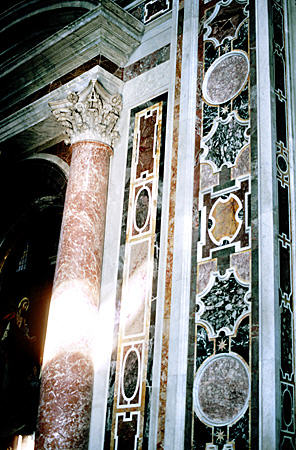 Detail of marble columns in St Peter's Church, Vatican. Vatican City.