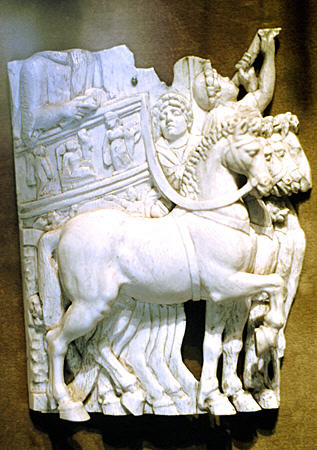 Four horses in ivory (date unknown) in Vatican Museum. Vatican City.