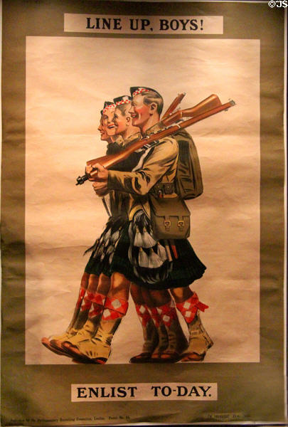 Scottish recruiting poster showing kilted troops (1914) at National War Museum of Scotland. Edinburgh, Scotland.