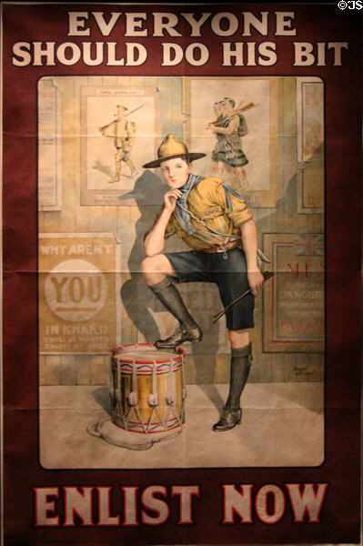Scottish recruiting poster showing Boy Scout (c1914) at National War Museum of Scotland. Edinburgh, Scotland.