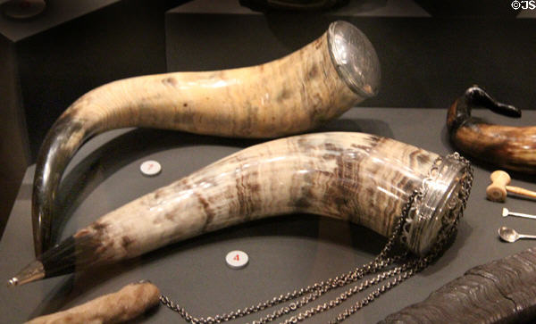 Horn snuff mulls (c1804 & 1811) at National War Museum of Scotland. Edinburgh, Scotland.