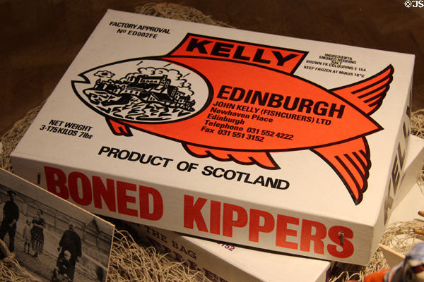 Cardboard box for Kelly boned kippers at Edinburgh City Art Centre. Edinburgh, Scotland.