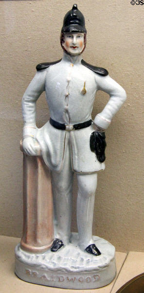 James Braidwood firemaster of Edinburgh figurine (c1860) by Staffordshire pottery at Museum of Edinburgh. Edinburgh, Scotland.