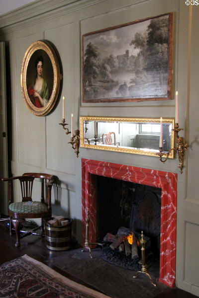 Fireplace in Georgian room (18thC) at Gladstone's Land tenement house. Edinburgh, Scotland.
