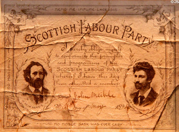 Membership card of Scottish Labour Party (1899) at People's Story Museum. Edinburgh, Scotland.