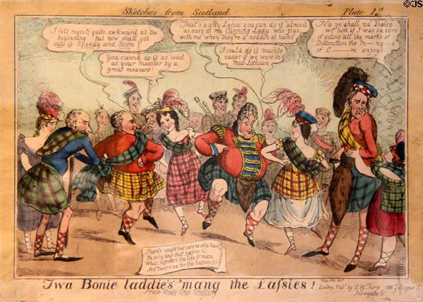 Political cartoon (1822) by I.W. Turst satirize King George IV visit to Scotland at Writers' Museum. Edinburgh, Scotland.