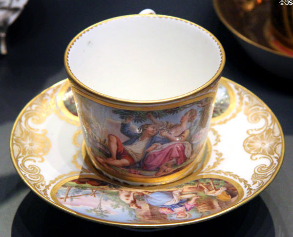 Porcelain cup & saucer with scenes after François Boucher (1774) by Charles-Nicolas Dodin & Etienne-Henri Le Guay of Sèvres, France at National Museum of Scotland. Edinburgh, Scotland.