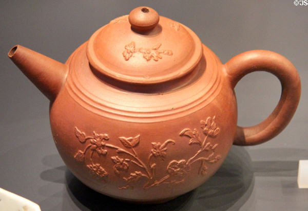 Red stoneware teapot after Chinese design (early 18thC) by Jacobus de Caluwe of Delft at National Museum of Scotland. Edinburgh, Scotland.