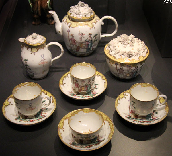 Porcelain tea service made for Jane & Edmund Burke (1774-5) from Bristol, England at National Museum of Scotland. Edinburgh, Scotland.