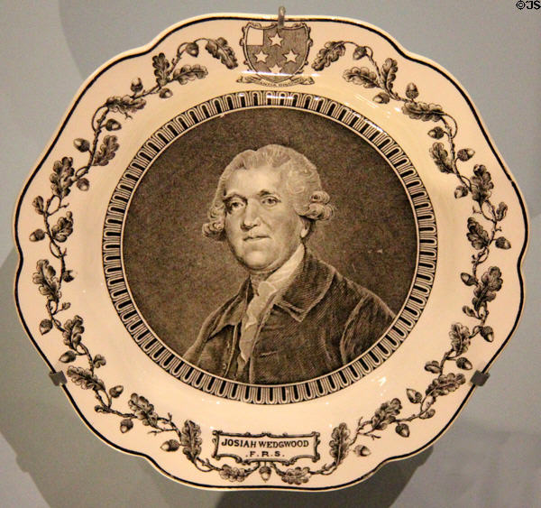 Commemorative plate with portrait of Josiah Wedgwood (1930) for 200th anniversary of his birth at National Museum of Scotland. Edinburgh, Scotland.