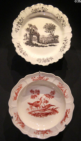 Creamware plates with transfer prints (c1785) by Guy Green for Wedgwood at National Museum of Scotland. Edinburgh, Scotland.