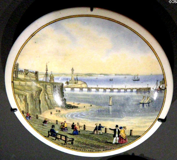 Earthenware pot lids with view of Margate (1850-75) from Staffordshire, England at National Museum of Scotland. Edinburgh, Scotland.