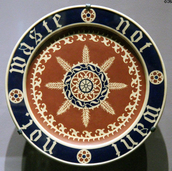 Stoneware "waste not want not" plate (c1850) by AWN Pugin for Minton & Co. of Stoke-on-Trent, Staffordshire, England at National Museum of Scotland. Edinburgh, Scotland.