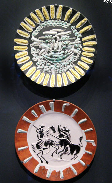 Earthenware pottery plates (1956 & 59) by Pablo Picasso for Madoura Pottery of Vallauris, France at National Museum of Scotland. Edinburgh, Scotland.