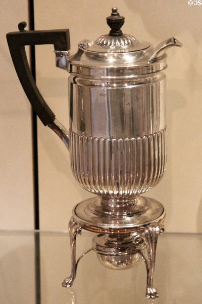 Silver coffee pot & stand (1900-1) by Hamilton & Inches of Edinburgh at National Museum of Scotland. Edinburgh, Scotland.
