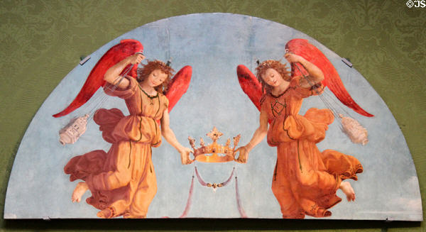 Two Censing Angels Holding a Crown tempera panel (c1510-15) by Piero di Cosimo at National Gallery of Scotland. Edinburgh, Scotland.