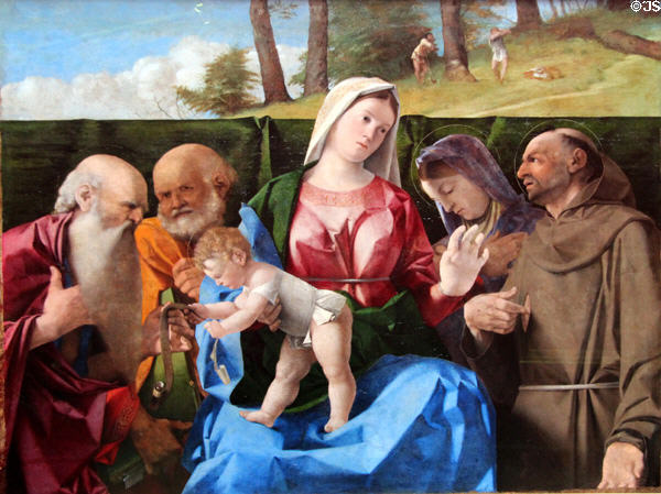 Virgin & Child with Saints Peter, Jerome, Francis, & unknown female Saint painting (c1505) by Lorenzo Lotto at National Gallery of Scotland. Edinburgh, Scotland.