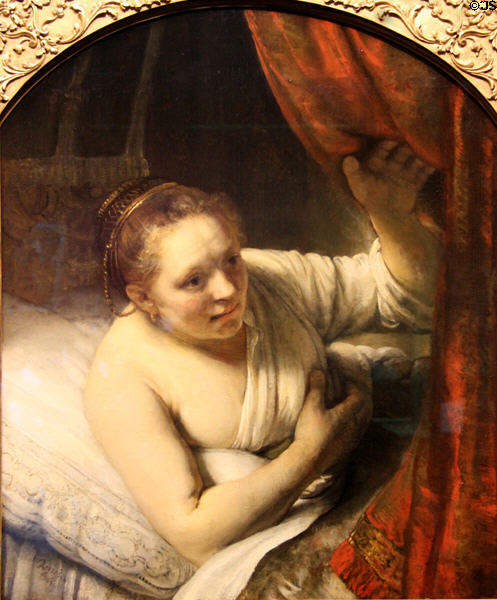Woman in Bed painting (1647(?)) by Rembrandt van Rijn at National Gallery of Scotland. Edinburgh, Scotland.