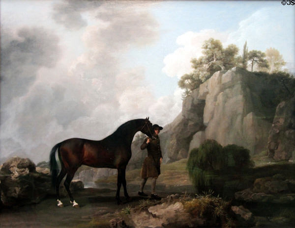 Marquess of Rockingham's Arabian Stallion led by Groom at Creswell Crags painting (c1765) by George Stubbs at National Gallery of Scotland. Edinburgh, Scotland.